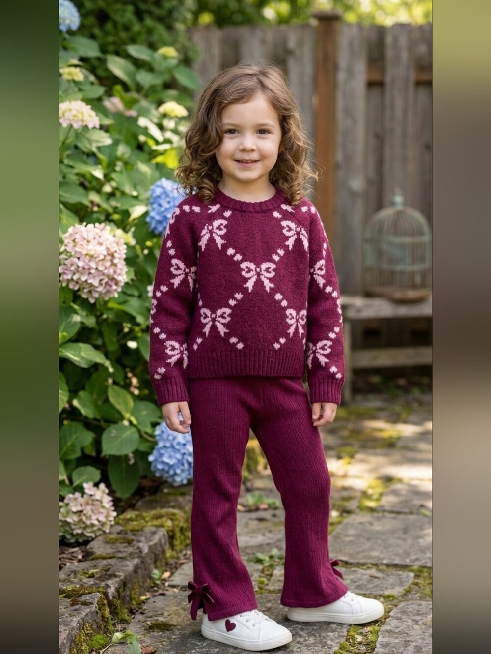 btween Pink Berry Knit Sweater & Ribbed Pants Set